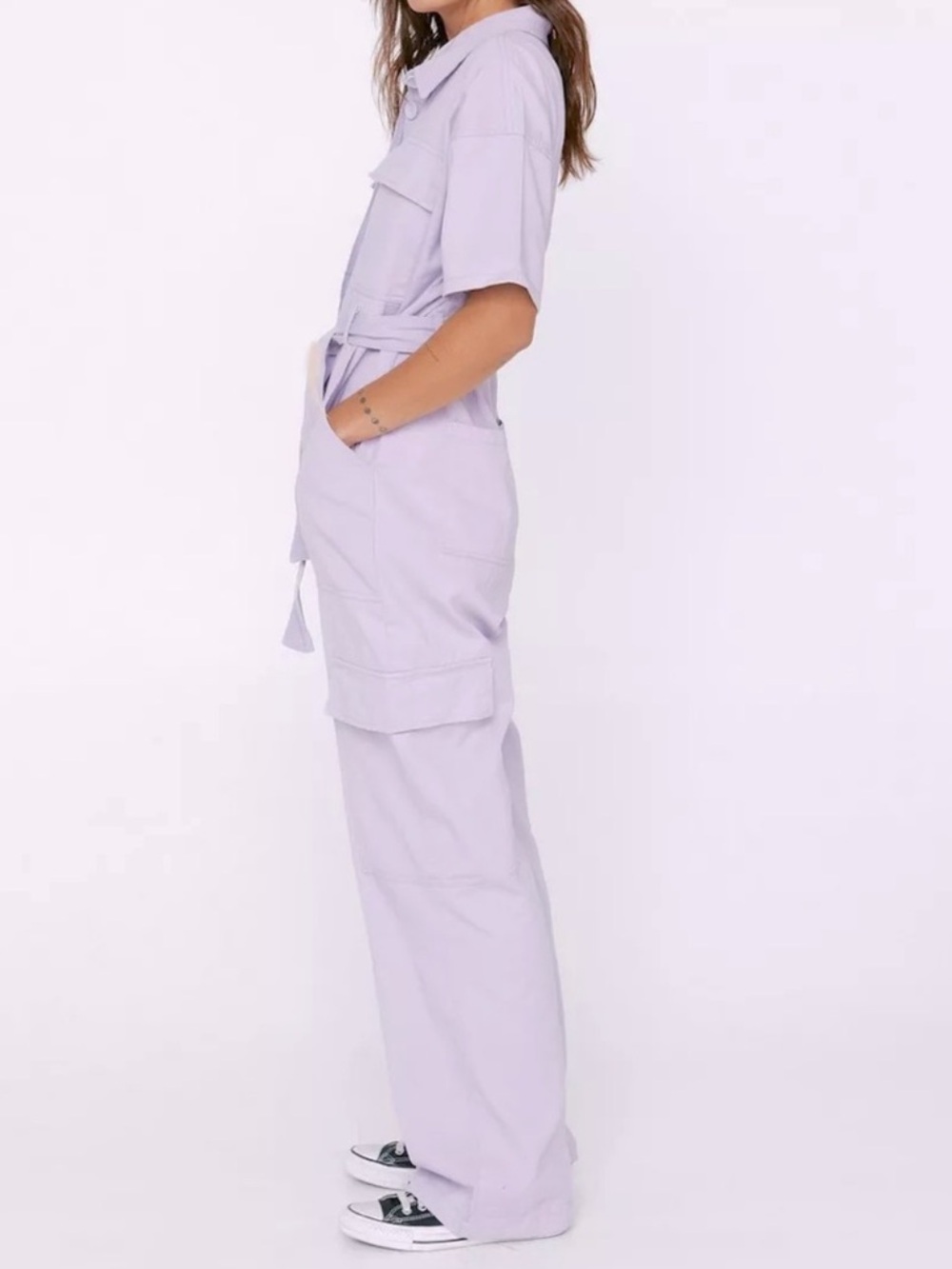 Nasty Gal Lavender Tie-Waist Utility Jumpsuit